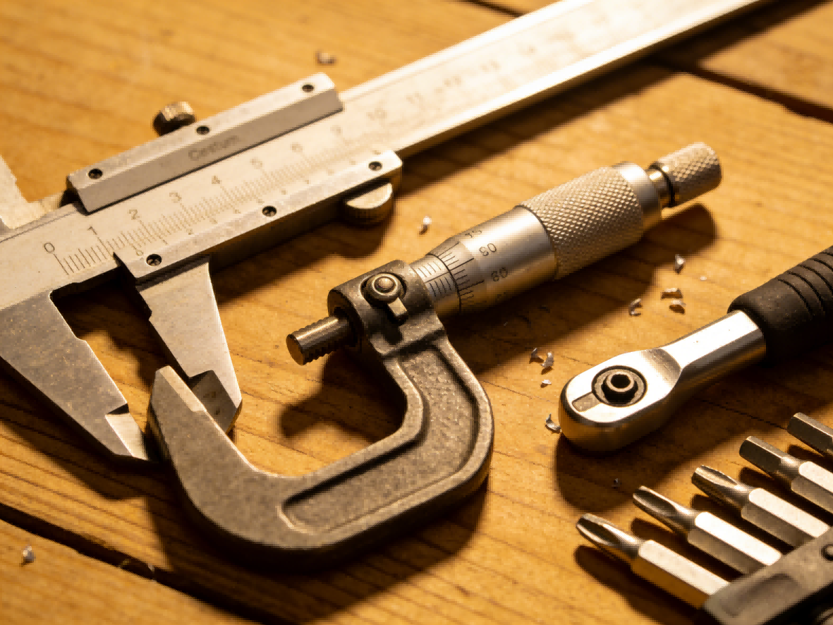 Precision engineering tools on a workbench Precision engineering tools on a workbench
