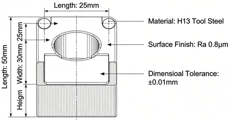 Technical drawing of mold insert specifications Technical drawing of mold insert specifications